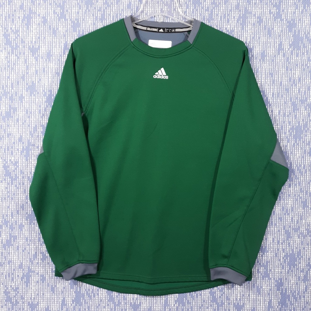 Adidas Sweatshirt Mens Large Green Gray Pullover Crew Neck Activewear